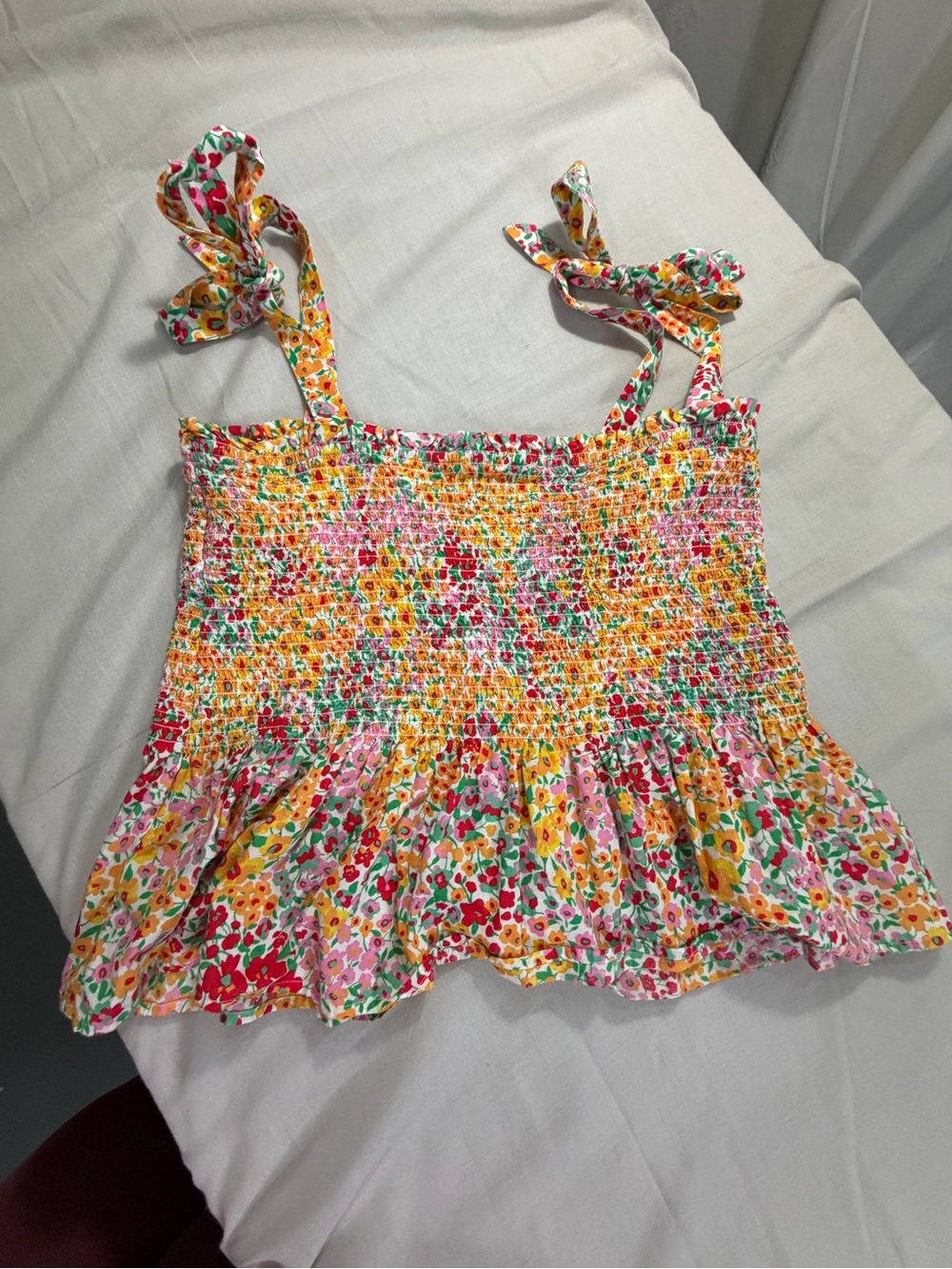 J. Crew Multicolor Floral Smocked Tie-Shoulder Tank